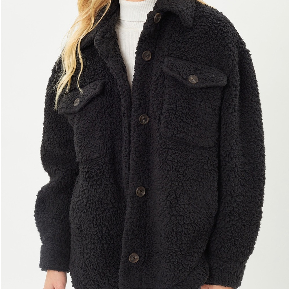 Black Sherpa Button Up Top / Shacket - image 3